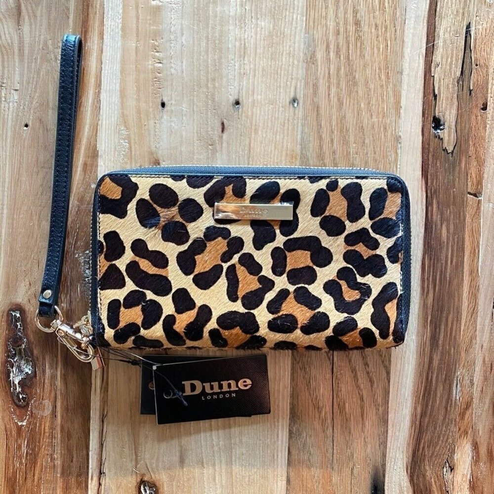 Dune London Clutch Wristlet Wallet Black Leopard NEW